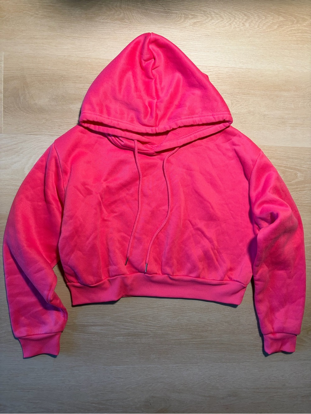 SHEIN Hot Pink Cropped Boxy Fleece Hoodie Size M